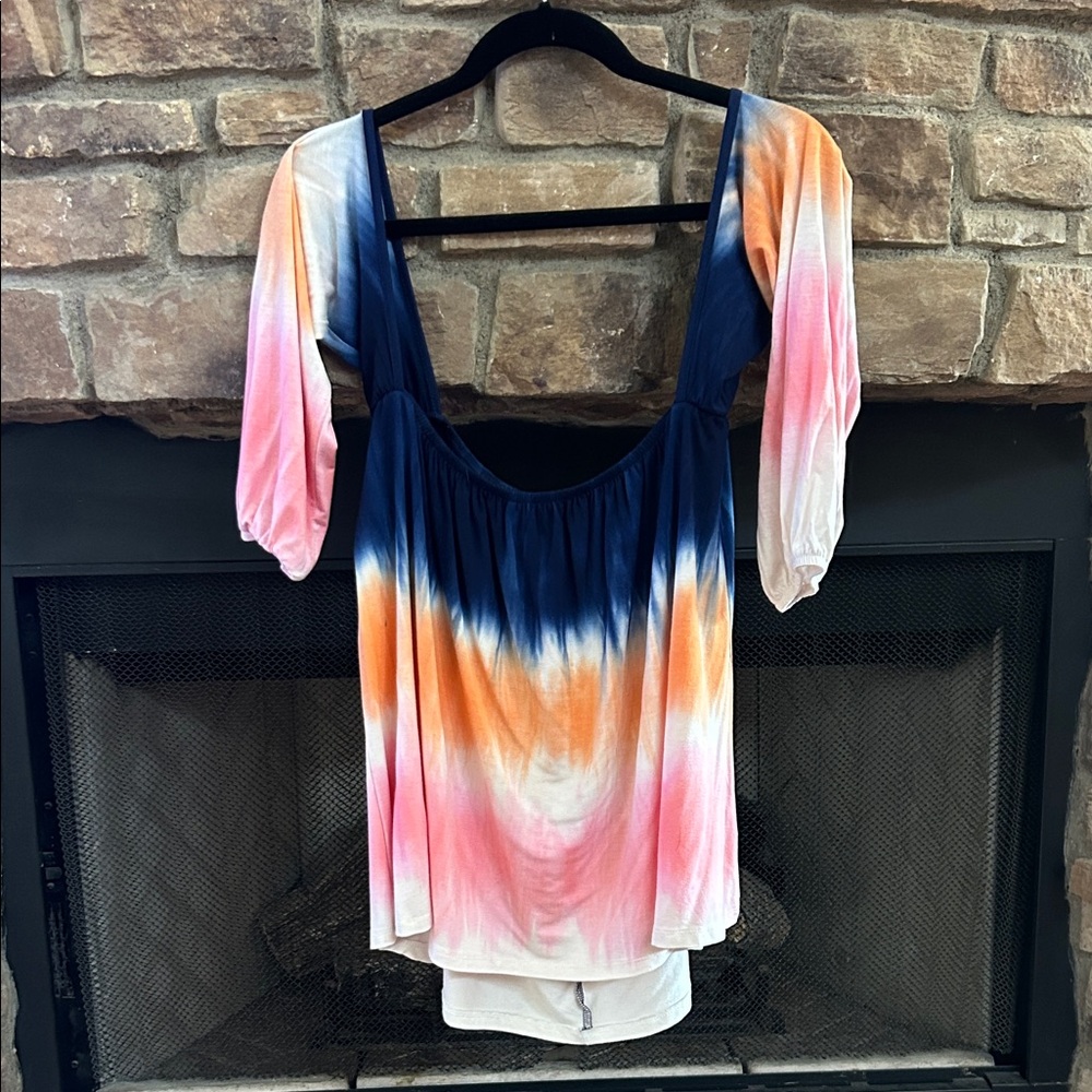 Multicolor Women's High-Low Top W/ Elastic Band, Can Be Worn Off Shoulder. Small